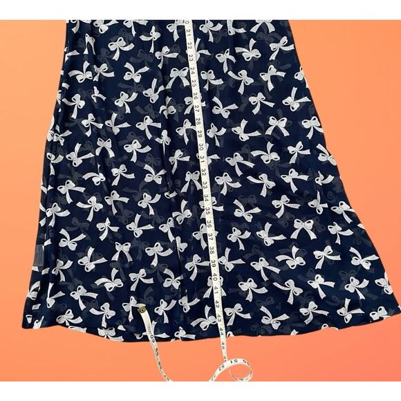 Bettie Page Las Vegas XL 10 Navy Blue & White Bow 40s Style Day Dress - Picture 9 of 13